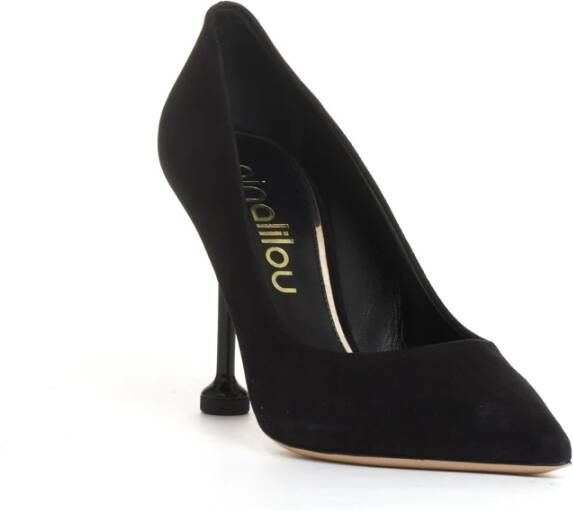 Ninalilou Zwarte suède pump met metalen hak Black Dames