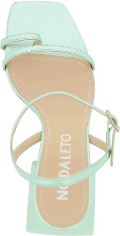 Nodaleto Metallic Leren Vierkante Hak Sandalen Green Dames