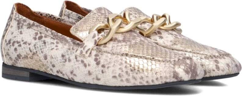 Notre-v Beige Leren Loafers met Slangenprint Beige Dames