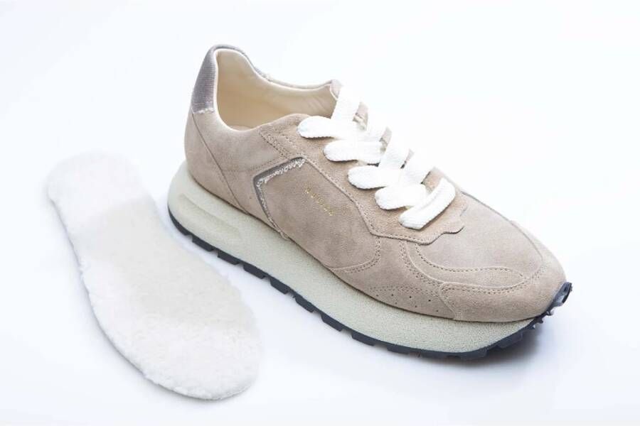 Nubikk Beige Bont Sneakers met Bruine Accenten Beige Dames