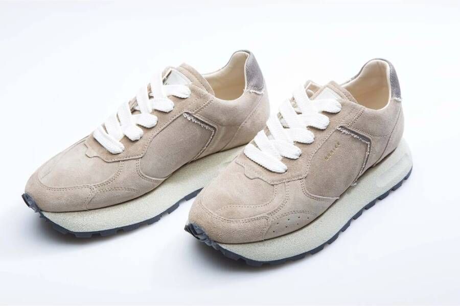 Nubikk Beige Bont Sneakers met Bruine Accenten Beige Dames