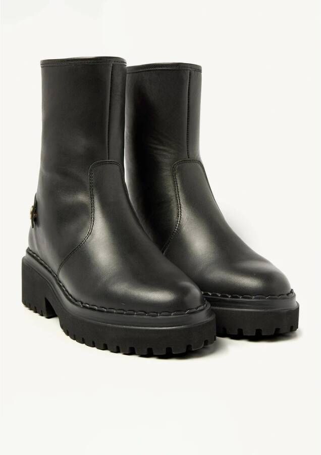 Nubikk Stijlvolle Chelsea boots met bontdetail Black Dames