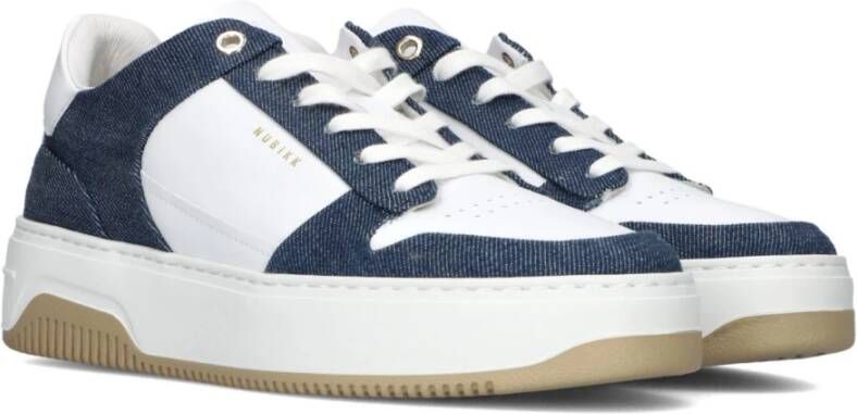 Nubikk Witte Leren Lage Sneakers met Blauwe Details Blue Dames