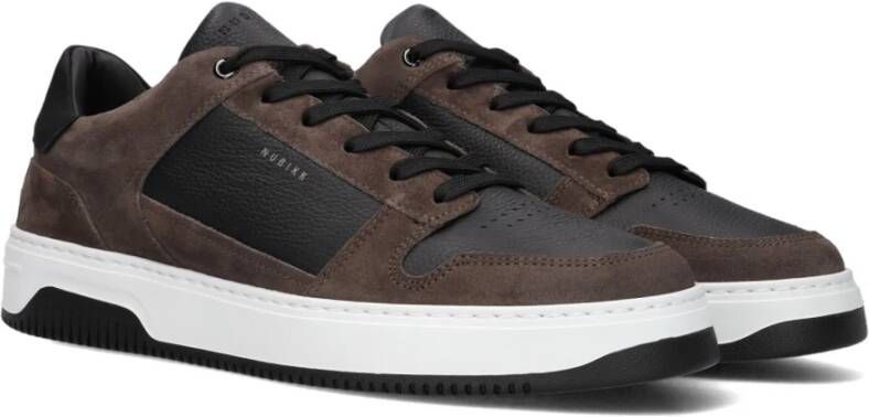 Nubikk Zwarte Leren Lage Sneakers Brown Heren