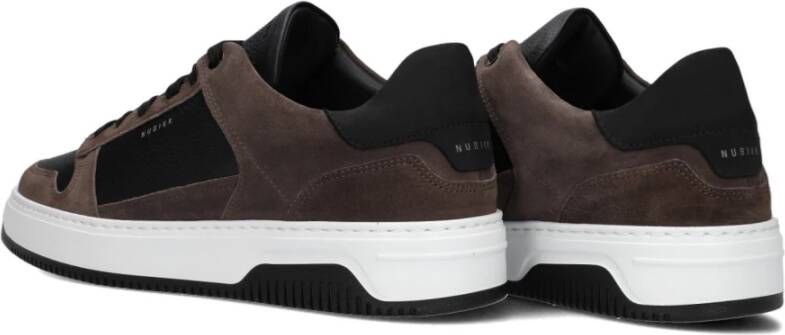 Nubikk Zwarte Leren Lage Sneakers Brown Heren