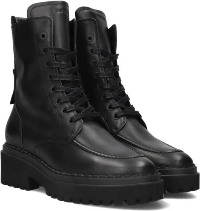 Nubikk Zwarte Leren Veterschoenen Black Dames