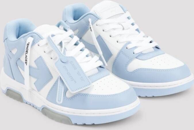 Off White Blauwe Leren Sneakers Trendy Stijl Blue Heren