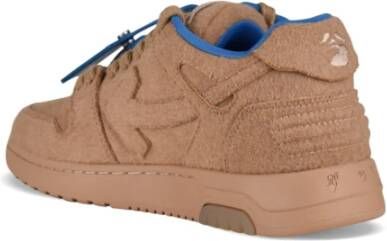 Off White Camel Lage Sneakers met Suède Details Brown Heren