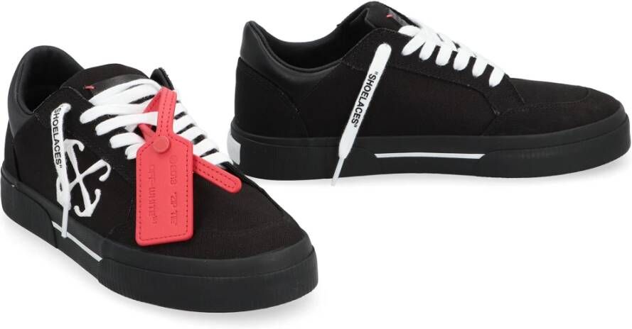 Off White Canvas lage sneakers met leren inzetstuk Black Dames