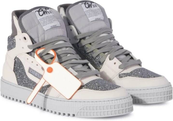 Off White Grijze Glitter Sneakers met Zip Tie Gray Dames