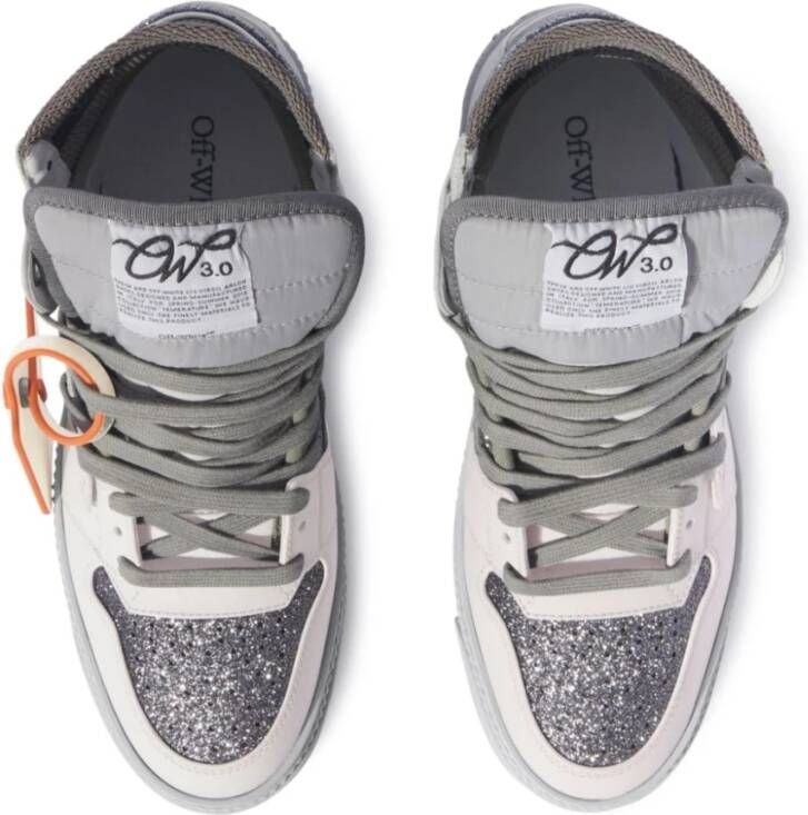 Off White Grijze Glitter Sneakers met Zip Tie Gray Dames