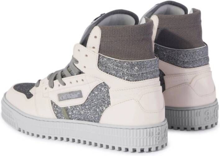 Off White Grijze Glitter Sneakers met Zip Tie Gray Dames