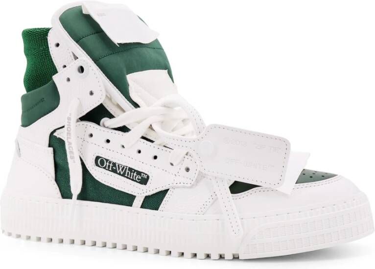 Off White Hoge leren sneakers met stoffen inzetstukken Green Heren