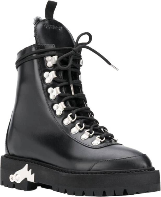 Off White Leren Enkellaarzen Black Dames