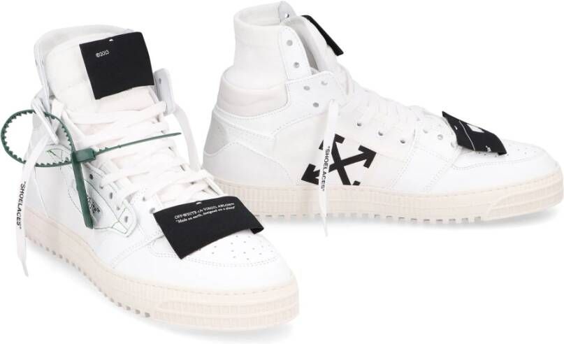 Off White Leren High-Top Sneakers White Heren