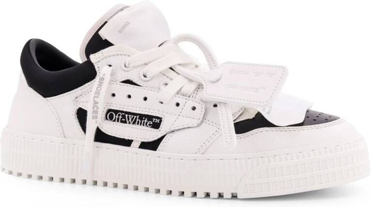 Off White Leren lage sneakers met stoffen inzetstukken White Heren