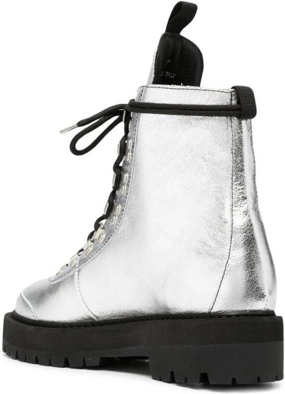 Off White Metallic Leren Enkellaarzen Gray Dames