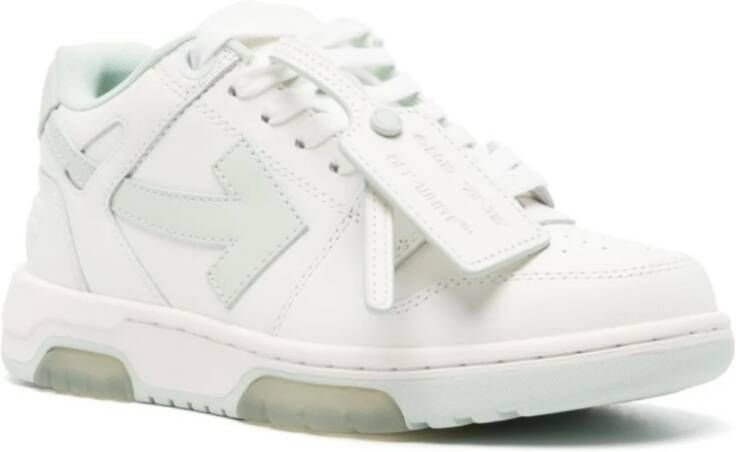 Off White Platte Vetersneakers Mintgroen White Dames