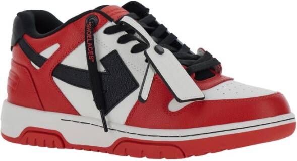 Off White Rode Leren Sneakers Out of Office Red Heren