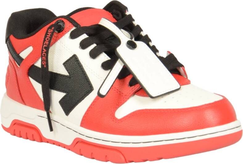 Off White Rood Zwart Leren Sneakers Orange Heren