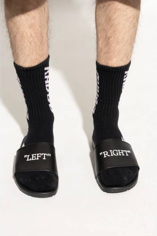 Off White Slides met reliëfletters Black Heren