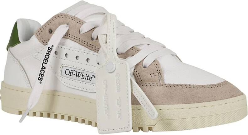 Off White Witte Sneakers Leer Stof Detail Tag White Heren