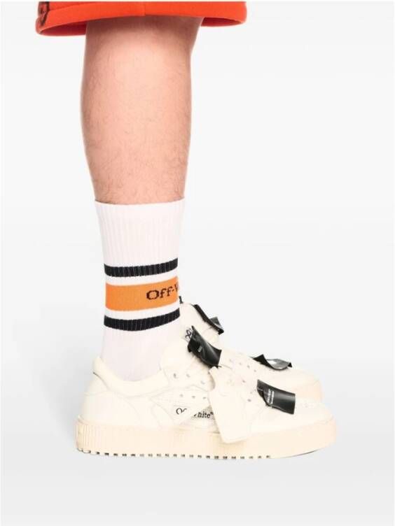 Off White Witte Vetersneaker met Geribbelde Zool White Heren