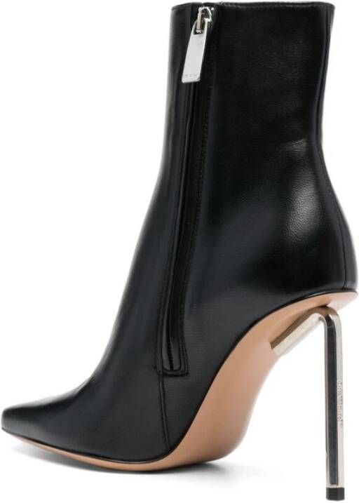 Off White Zwarte Leren Enkellaarzen Black Dames