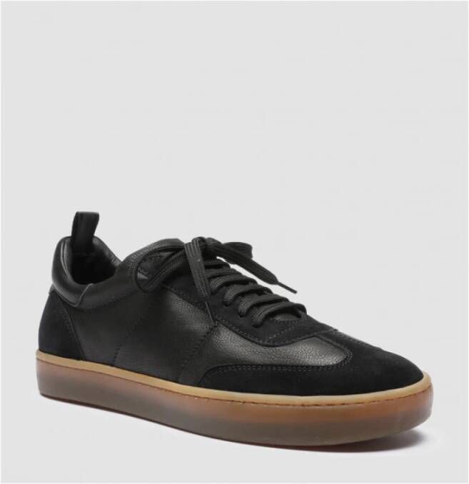 Officine Creative Zwarte leren sneaker met suède panelen Black Heren