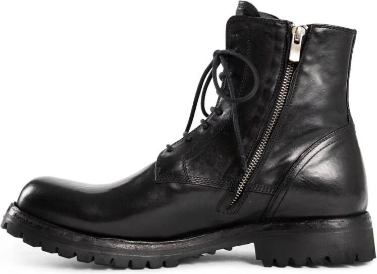 Officine Creative Zwarte Leren Veterschoenen met Profielzool Black Heren