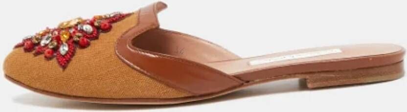 Oscar De La Renta Pre-owned Canvas flats Brown Dames