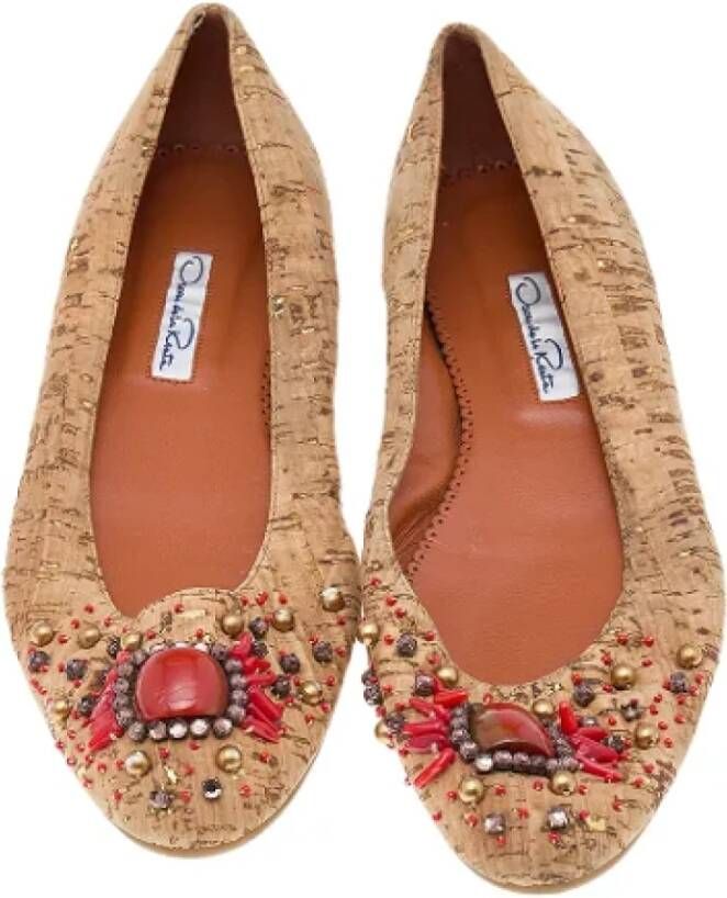 Oscar De La Renta Pre-owned Leather flats Beige Dames