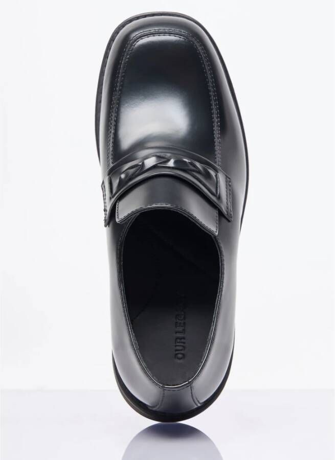 Our Legacy Glanzende leren loafers met gevlochten band Black Heren