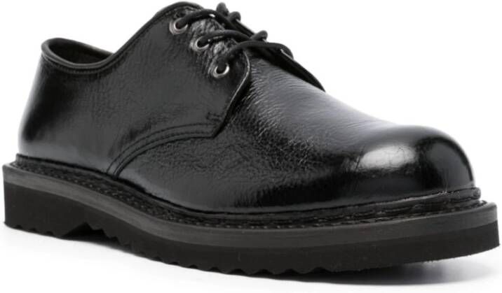 Our Legacy Zwarte Gebarsten Lakleren Derby Schoen Black Heren