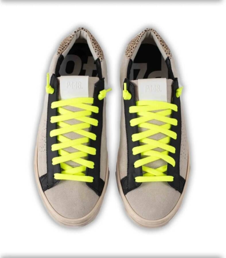 P448 Beige Sneakers met Zwarte Details en Fluorescerende Veters Beige Dames