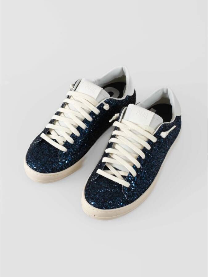 P448 Glitter Blauwe Sneakers met Witte Veters Blue Dames