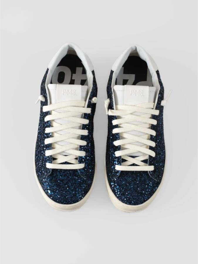 P448 Glitter Blauwe Sneakers met Witte Veters Blue Dames