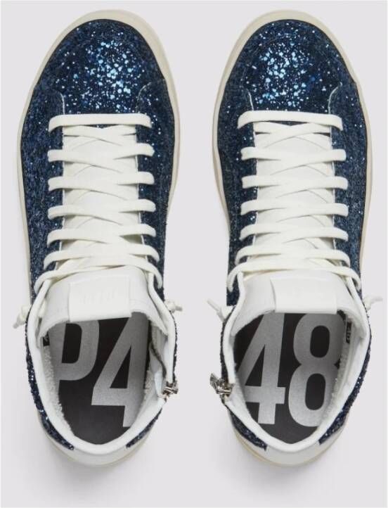 P448 Glitter Skate Sneakers met Pailletten Blue Dames