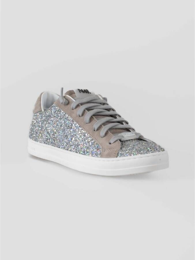 P448 Glitter Zilver Sneakers met Grijze Details Gray Dames