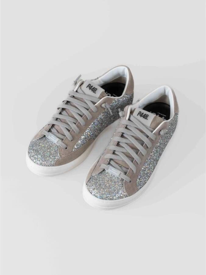 P448 Glitter Zilver Sneakers met Grijze Details Gray Dames