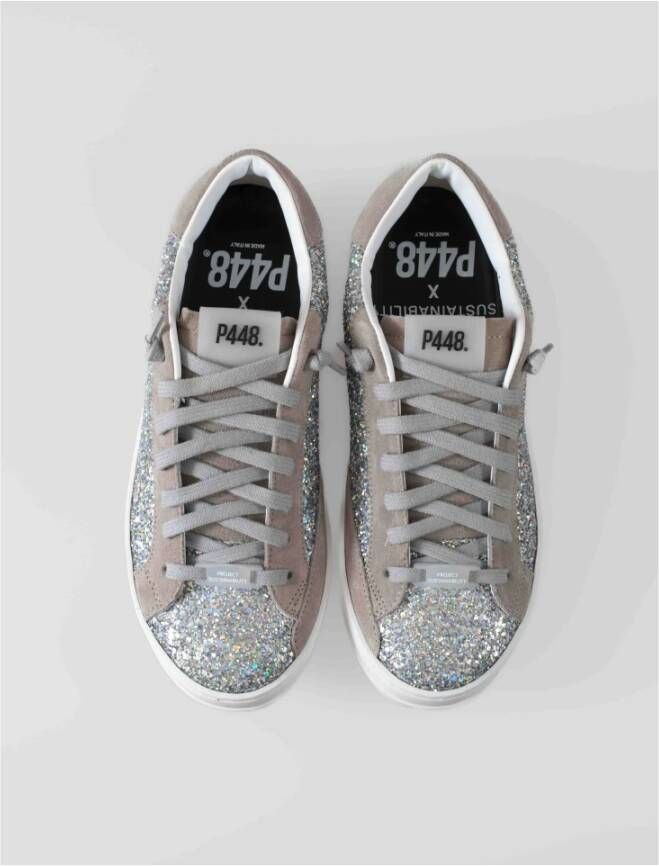 P448 Glitter Zilver Sneakers met Grijze Details Gray Dames