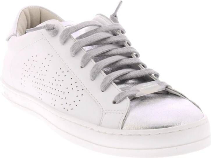 P448 Witte en Zilveren Leren Sneakers White Dames