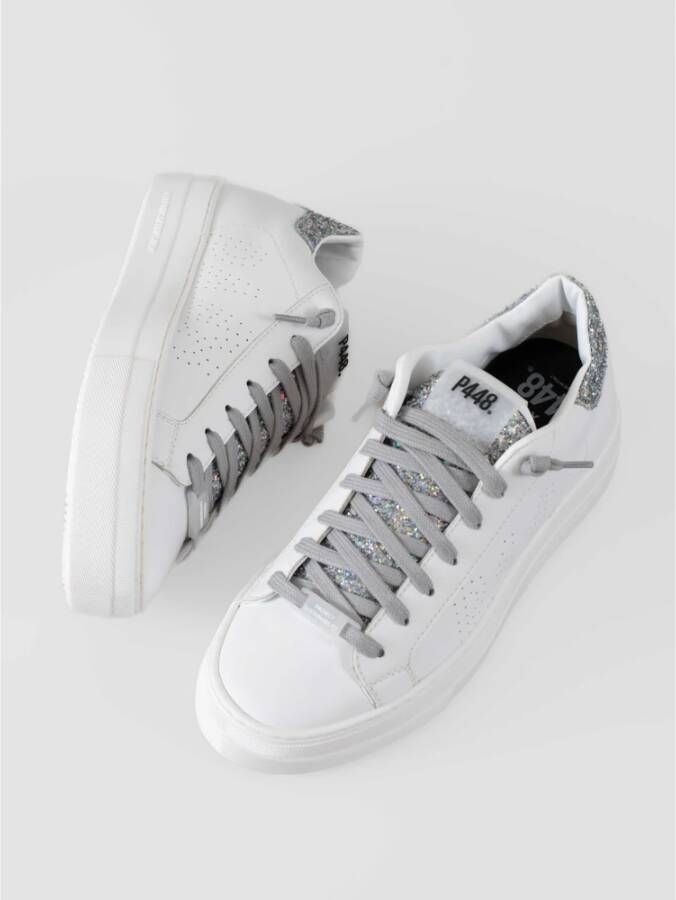 P448 Witte Leren Glitter Sneakers White Dames