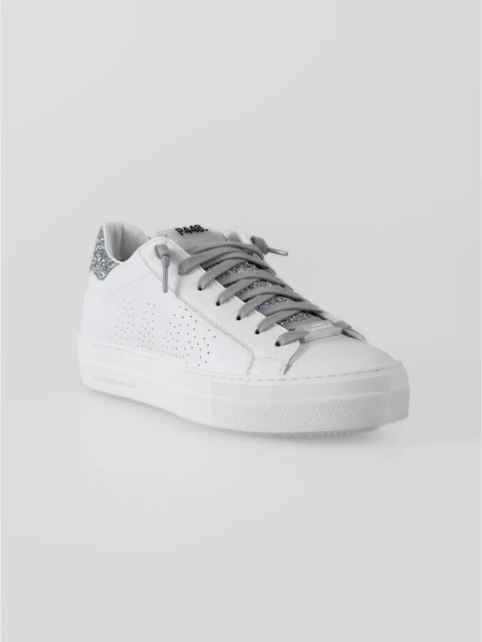 P448 Witte Leren Glitter Sneakers White Dames