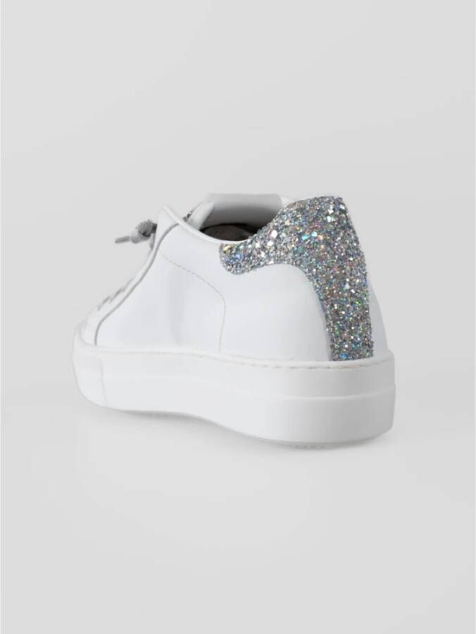 P448 Witte Leren Glitter Sneakers White Dames