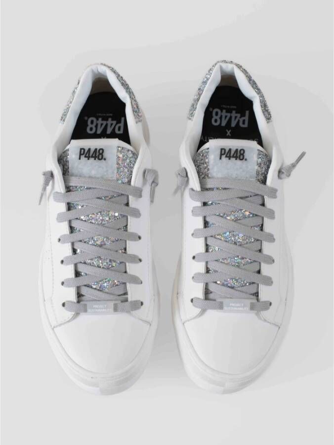 P448 Witte Leren Glitter Sneakers White Dames