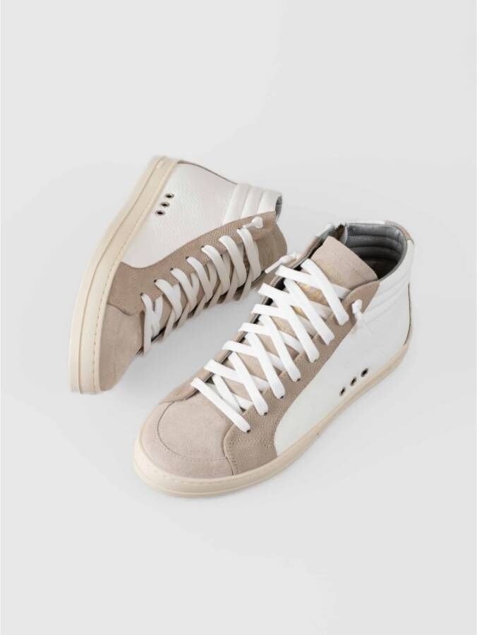 P448 Witte leren skatesneaker met rits Beige Dames