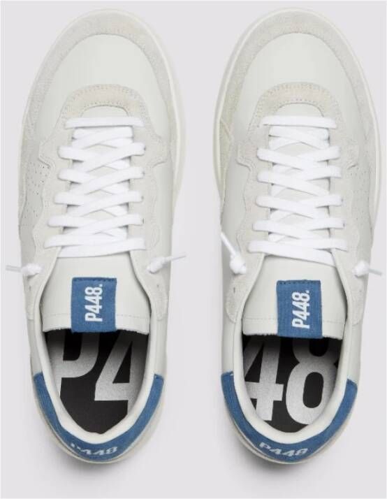 P448 Witte leren sneakers met blauwe details White Heren