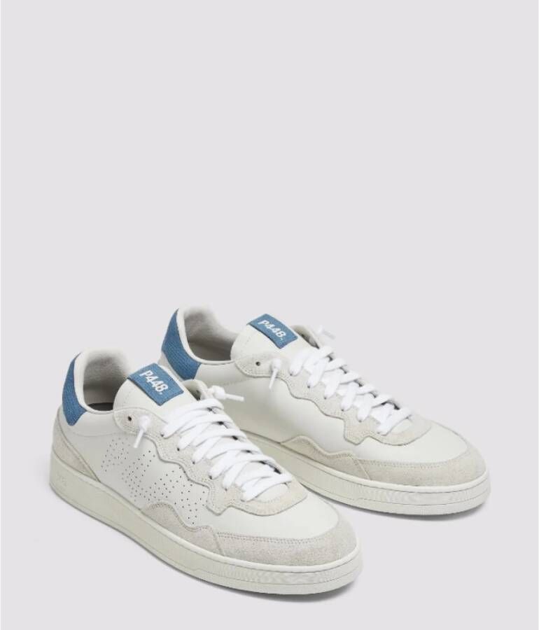 P448 Witte leren sneakers met blauwe details White Heren