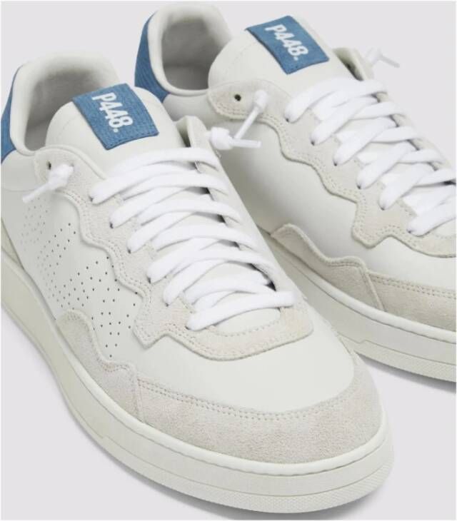 P448 Witte leren sneakers met blauwe details White Heren